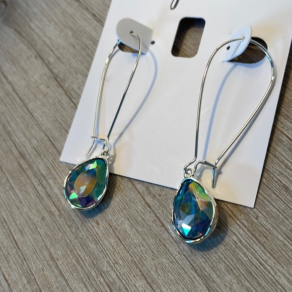 NWT Style & Co Silver Blue Iridescent Wire Drop Dangle Earrings - Picture 2 of 2